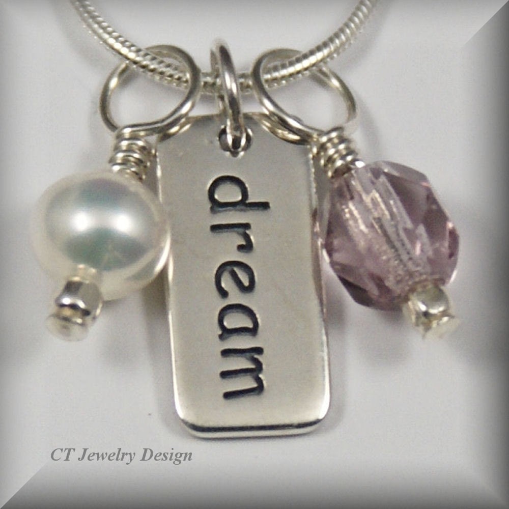 Dream Sterling Silver Charm Pendant Necklace with Pearl and Birthstone