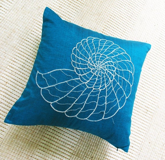 blue sea shell nautical throw pillow 16 inch cushion cover - anitanirma