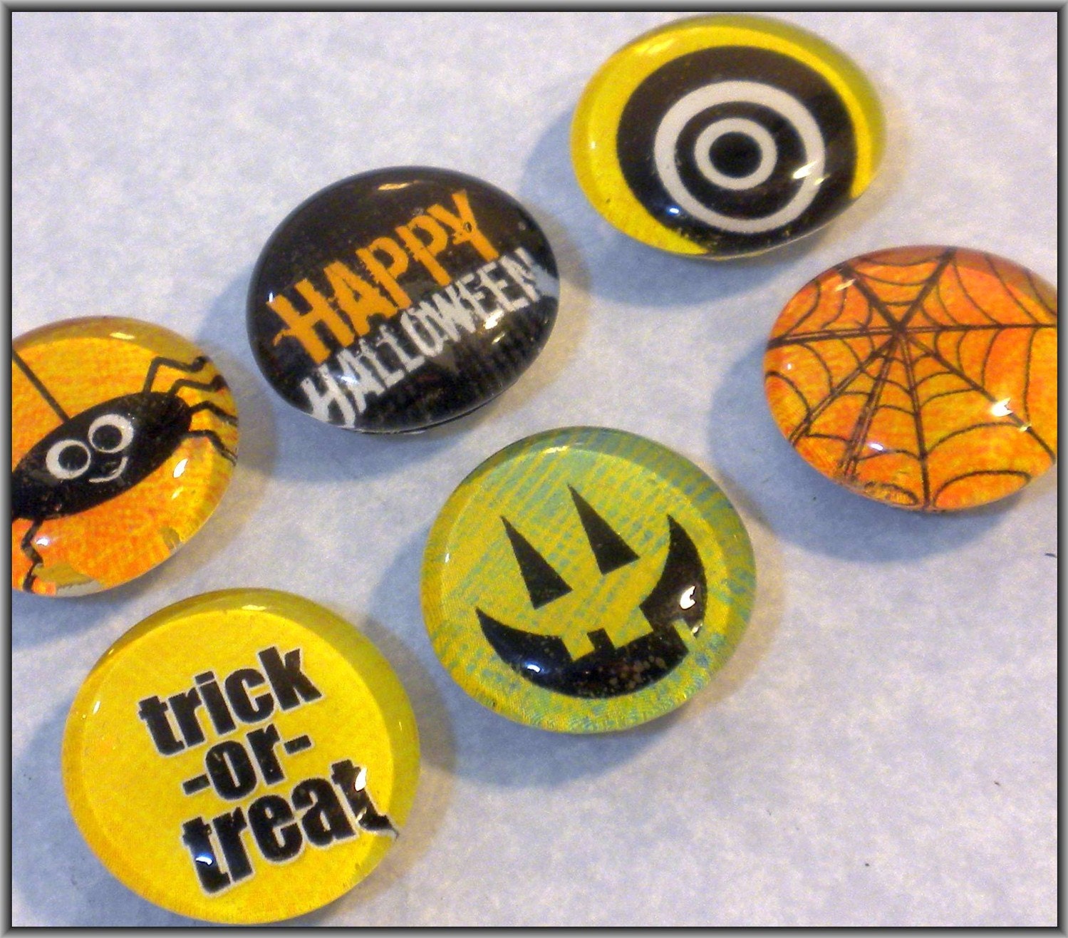 Halloween Magnets - Images Under Glass Gems - Set of 6 - Great for your fridge or bulletin board