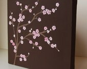 Original Cherry Blossoms Mixed Media Collage on Canvas