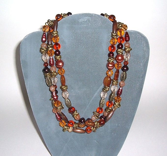 Vintage Necklaces Versatile Set of 3 Amber Mauve Peach Beads and Much More