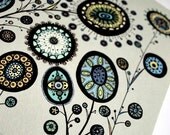 Garden Filled with Circle Flowers Blues Green and Yellow  8x10 Print