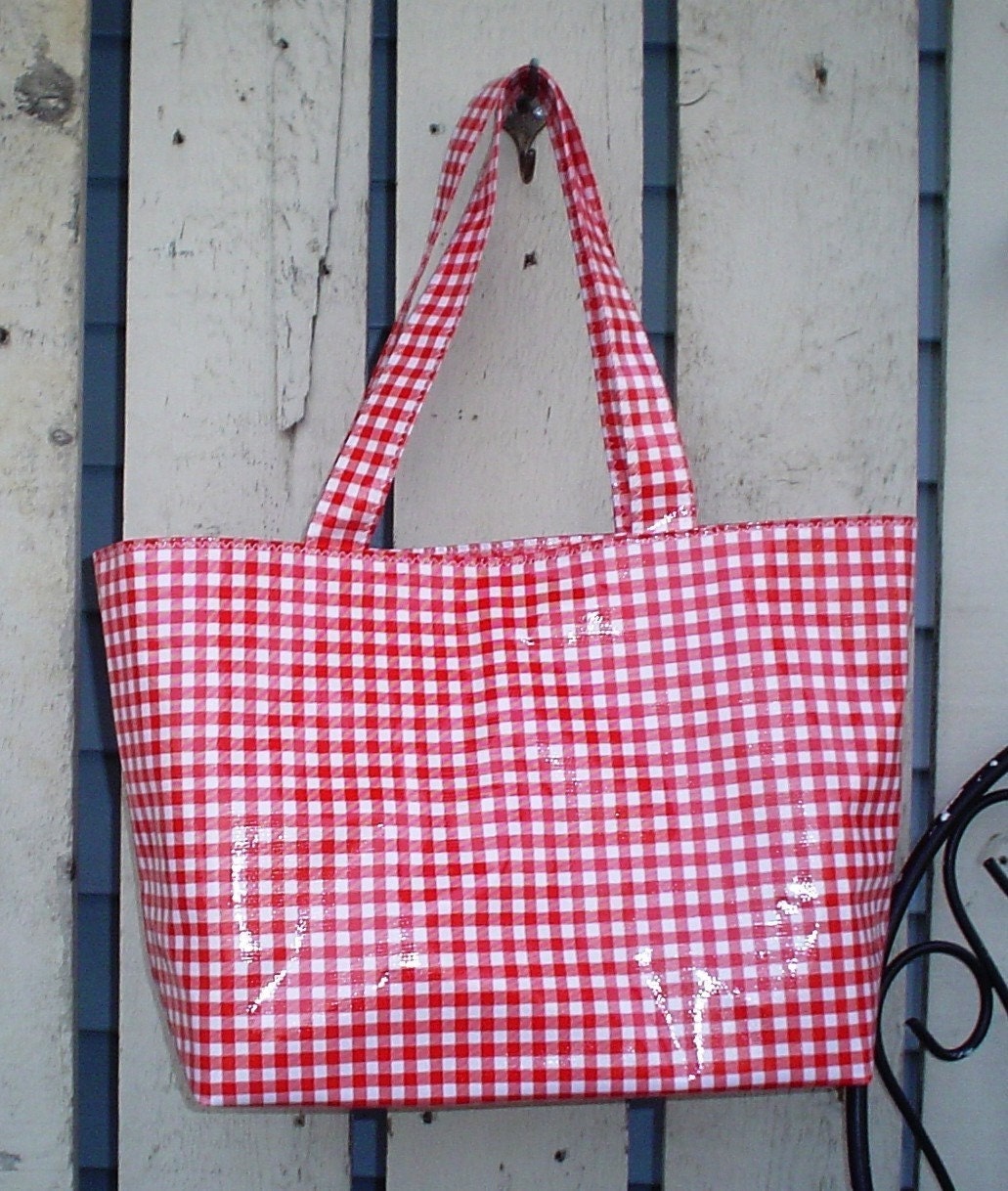 Beth's Red Gingham Oilcloth Large Market Tote Bag