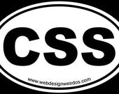 CSS Web Designer Euro Sticker. Oval Vinyl Bumper Sticker for Cascading Style Sheets.