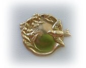 4 - Round Flowers And Bird Brass Jewelry Findings - Brass Stamping (C)