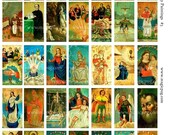 Antique Catholic Paintings III  domino sized digital collage sheet for necklace art 25mm x 50mm 1x2 inches latin america colonial folk art