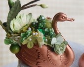 Kitschy Swans Wedding Cake Topper with Chartreuse Green Bouquet