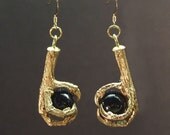 CLAW & BALL EARRINGS (gold w/black glass) nouveau taxidermy jewelry created with real bird talons
