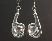 CLAW & BALL EARRINGS (silver w/clear glass) nouveau taxidermy jewelry created with real bird talons