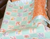 Minky baby quilt, crib blanket  LITTLE GIRAFFE, 32x36 inch with satin binding