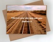 Outdoor Train Track Scene Handmade Greeting Card with Inspirational Message
