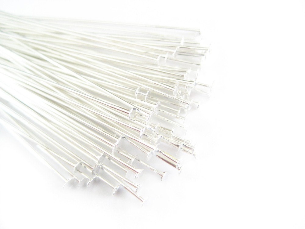 50pc 1.5 inch silver plated lead-free headpins -24ga-