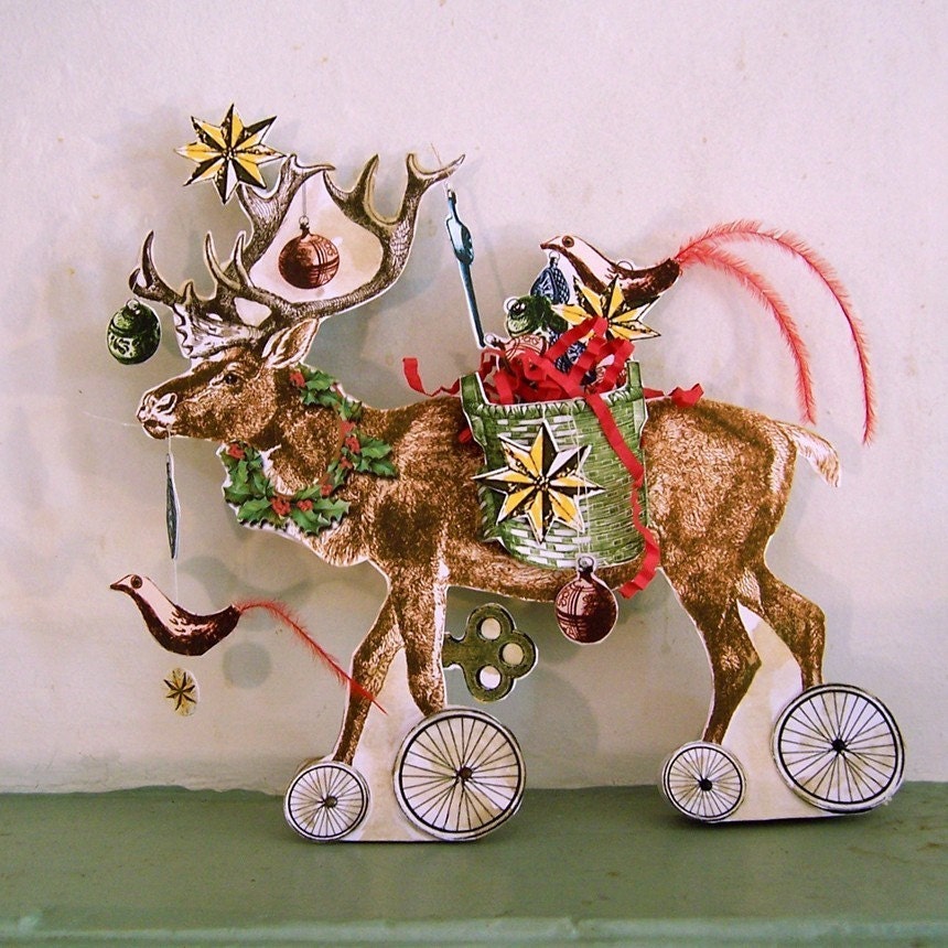 Reindeer Christmas Decoration Paper Doll Digital Download Collage Sheet - Printable Vintage Altered Art For Paper Crafts, Ornaments XP2X