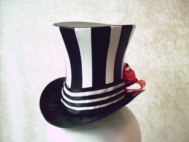 Black and White Striped Bijou Mini Top Hat