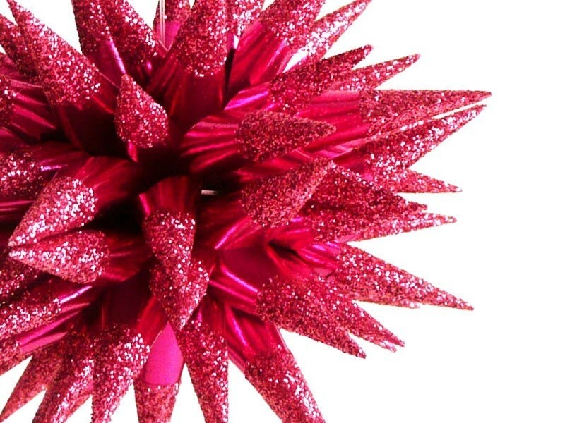 Spiky Paper Ball Decoration Glittered Passionate Pink Sparkler Star Urchin Ornament Modern Polish Glam Sparkly Girly - 4 inch