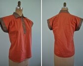 vintage top 80s plaid orange shirt M/L