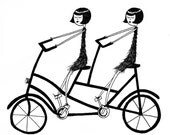 Best Friends // 4x6 art print // Eloise and Ramona ride their two seated bicycle