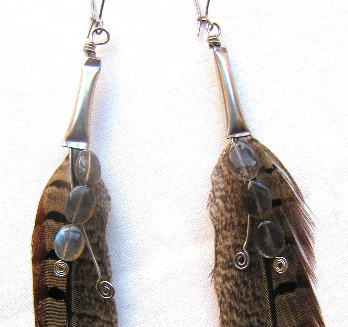 Labradorite and Pheasant Feather Earrings