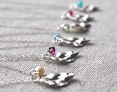 Little Leaf Necklace - Sterling Silver charm with custom color Swarovski crystal