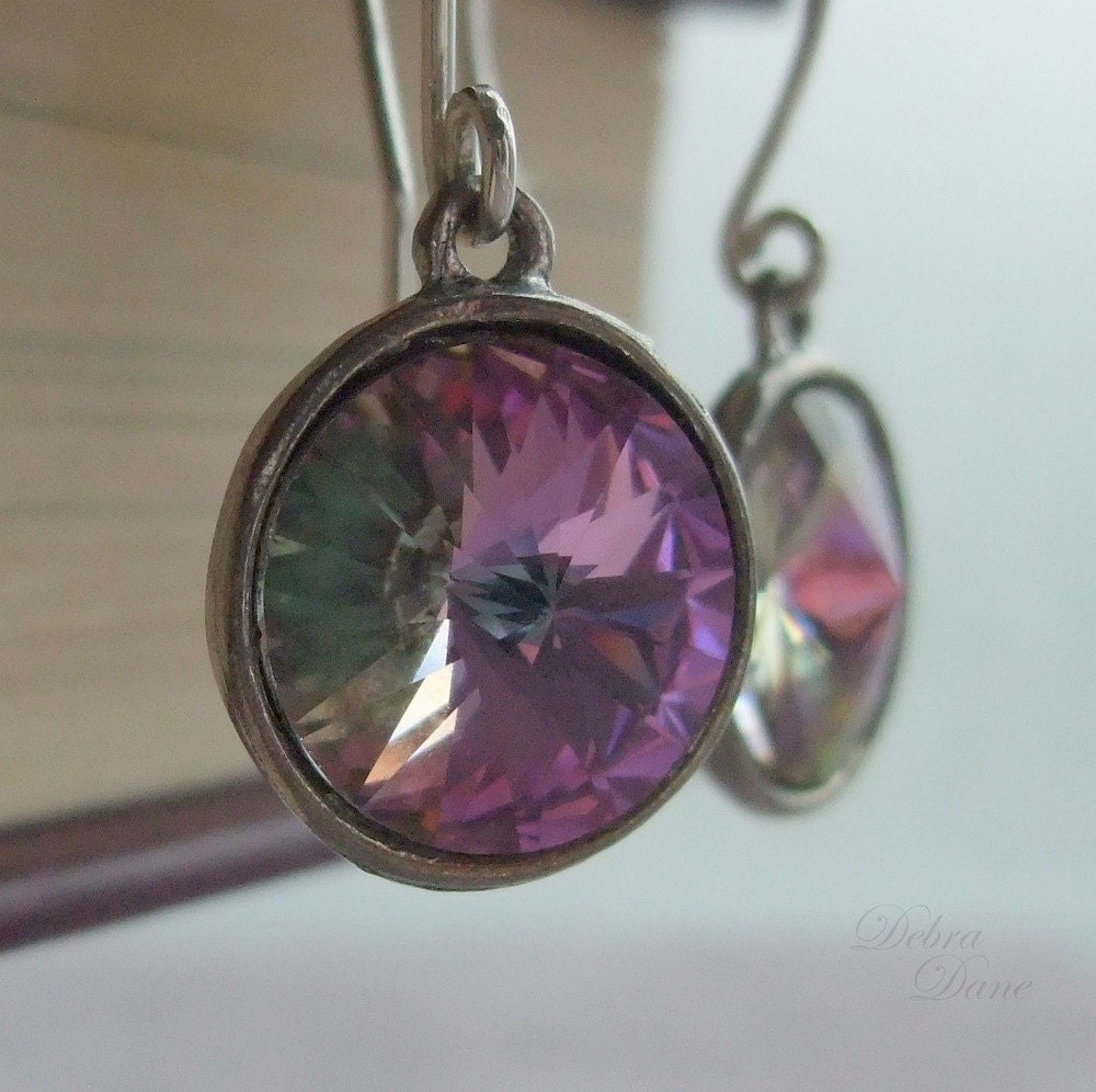Lavender Crystal Earrings Rainbow Purple Haze Vintage Style Sterling Silver