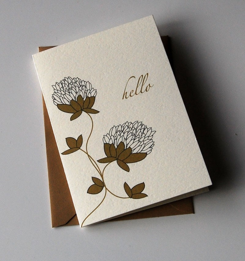 Puffs, Green, hello, folded notecards - Set of 5