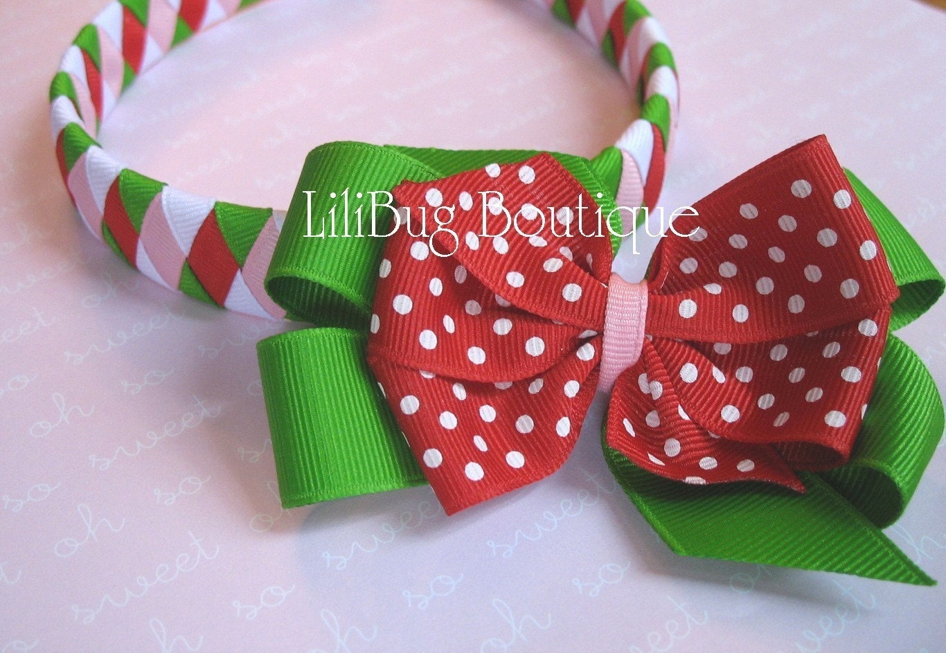 LiliBug M2MG Watermelon Picnic Woven Headband and Hairbow Set