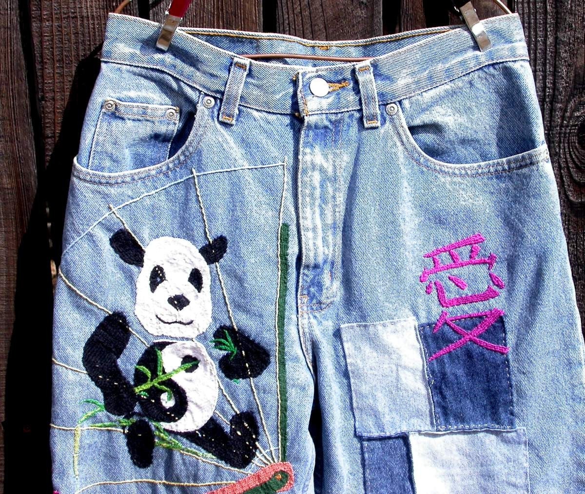 PhanPanda Resurrected Jeans Embroidered Faded Glory Jeans