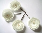 ivory cream white poppy rose blossom wedding flower bobby pins (set of 4)