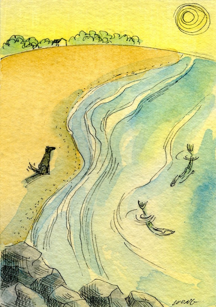 Original ACEO Painting -- Watching the Mermaids Swim