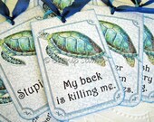 Sassy Sea Turtle Tags Beach Tags Digital Collage Tags aqua blue teal green