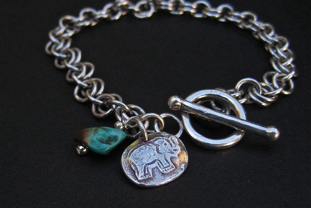 Fine Silver Elephant Charm Bracelet Artisan Jewelry