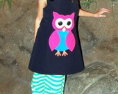 Modern Hip Solid Simple Navy Blue Pink Owl Dress 2 3 4 5 6