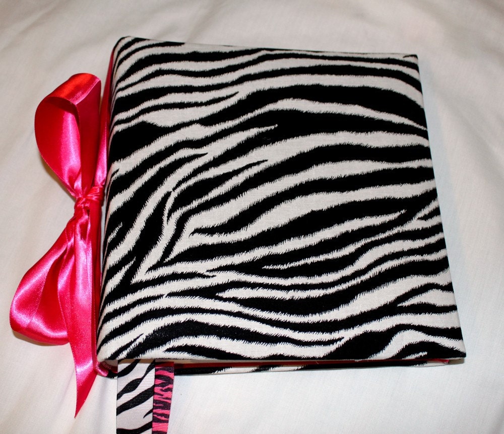 Black and White Zebra Stripe with Hot Pink, or your choice of Trim color Album,  With 20 Custom Recipe cards and File tabs