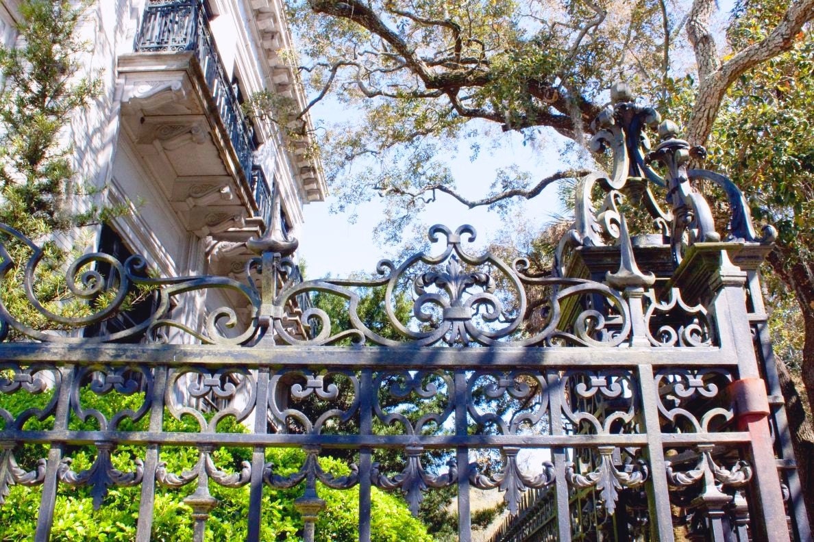 April at the Armstrong House Gates - horizontal view - Savannah GA, An Original photograph by Melissa Schneider