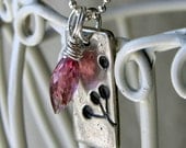 solid sterling zen CHERRY BLOSSOM medallion PINK GARNET necklace