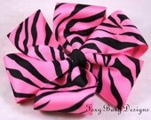Hot Pink and Black Zebra Stripped Bow