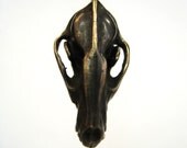 Bronze Wolf Skull Necklace with Dark oxidized Finish