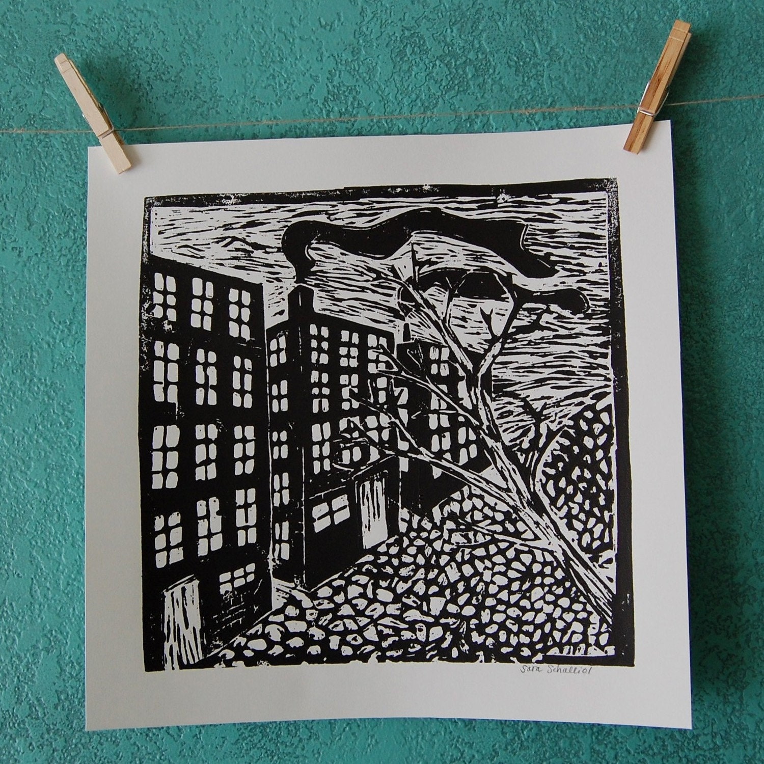 STREET - woodcut print