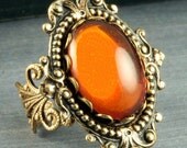 Amber Ring Orange Ring Brass Neo Victorian Ring Gothic Ring Filigree Adjustable Fall Autumn Halloween