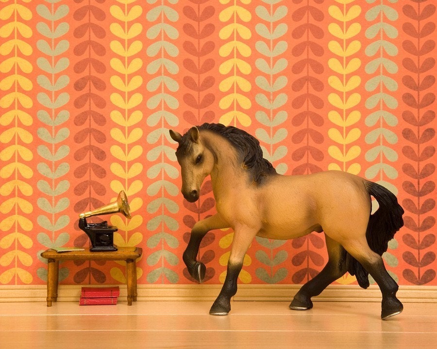 quirky horse art, retro, dancing, orange, funky - Gallop, Canter, Foxtrot 8 x 10