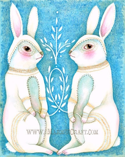 Rabbit art print, "Folk Hare"