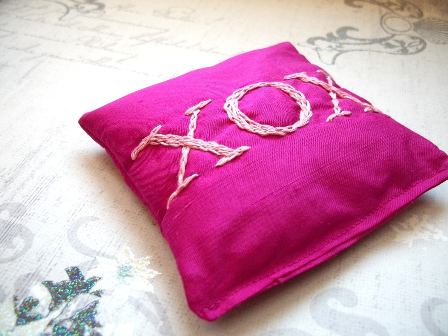 Valentines Gift for Her Pink Lavender Sachet Hand Embroidered by Dolce Dreams