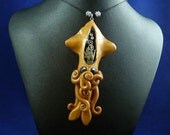 Brass Steampunk Squid Necklace - Polymer Clay Neo-Victorian Jewelry