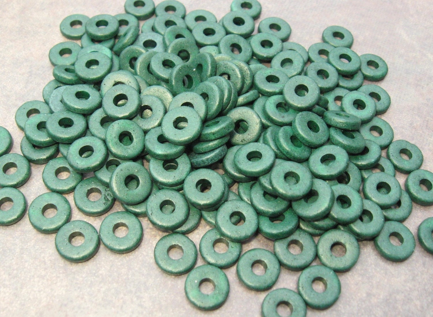 TEAL GREEN 8mm Mykonos Greek Ceramic Round Washer - Disks - 25