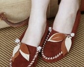 Rust Brown Feather Moccasins