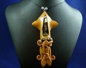 Brass Steampunk Squid Necklace - Polymer Clay Squid Pendant