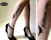 sexy, funny and flirty FOLLOW ME twitter tattoo thigh-high socks Ultra Pale