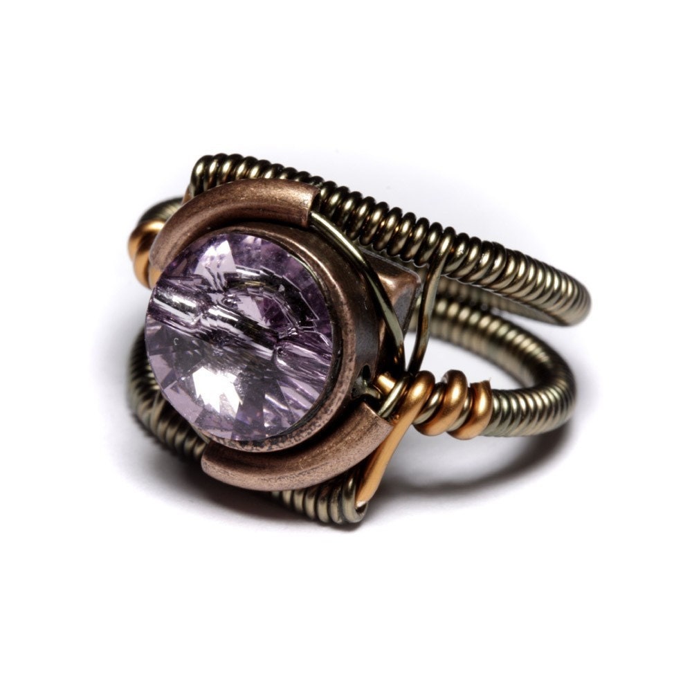 Steampunk Jewelry - RING - Light Amethyst Svarovski Crystal