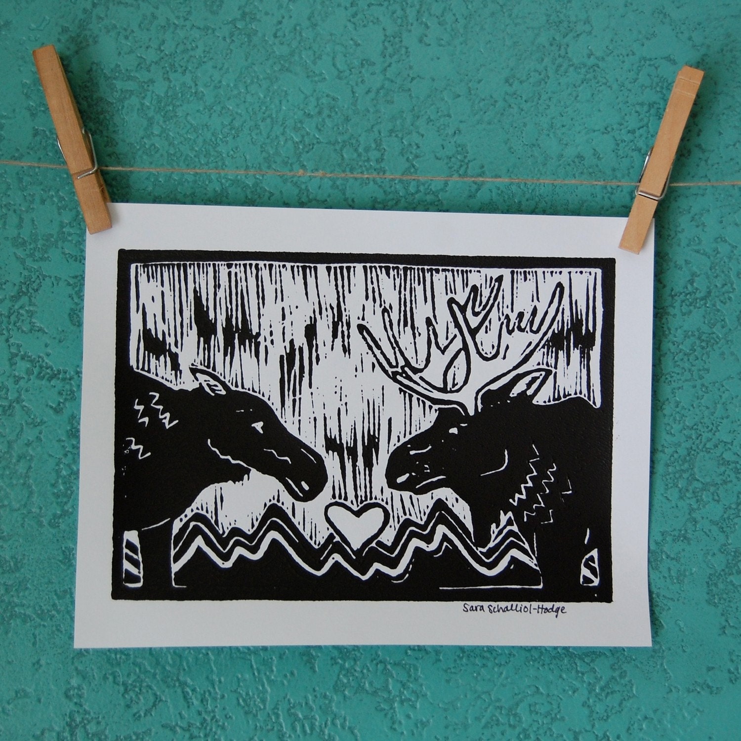 MOOSE LOVE - linocut print