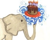 Elephant Birthday Cake Card